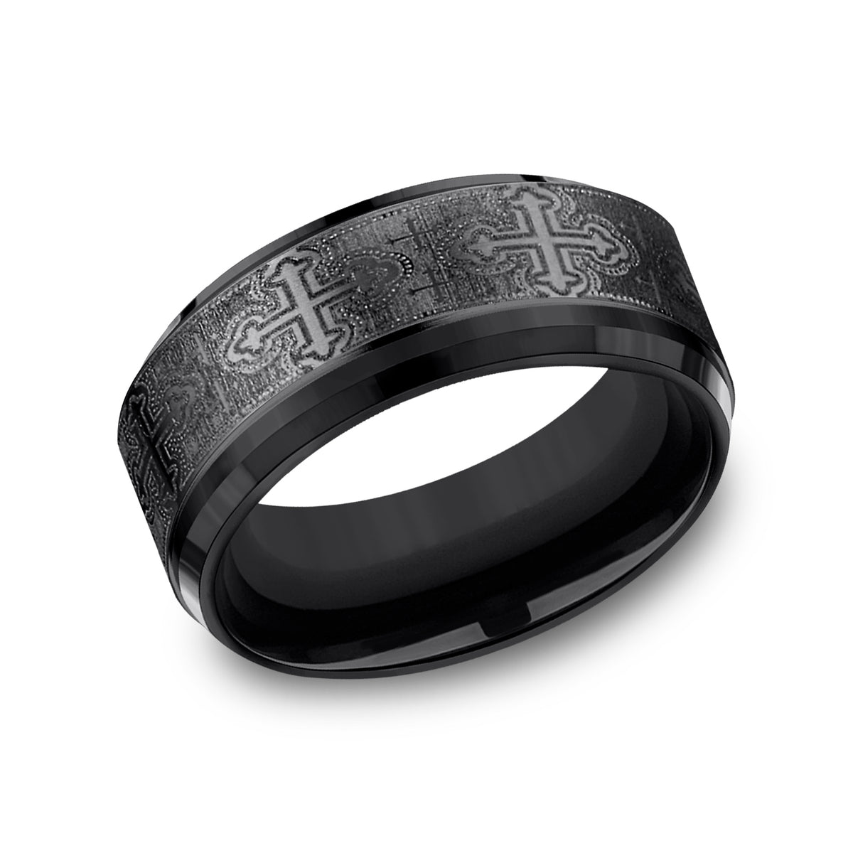 THE CRUSADER 9mm Black Titanium Benchmark men's wedding band