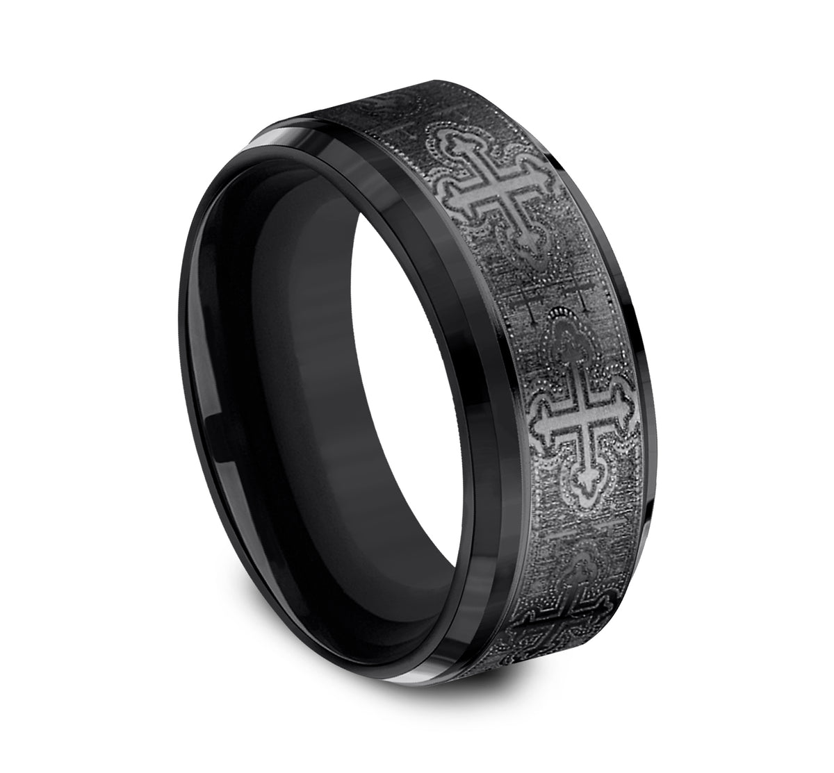 THE CRUSADER 9mm Black Titanium Benchmark men's wedding band