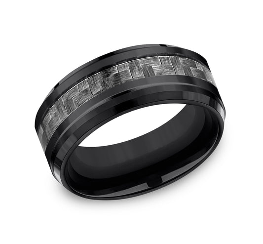 THE ANDRETTI 9mm Black Titanium/Carbon Fiber Grey Benchmark men's wedding band