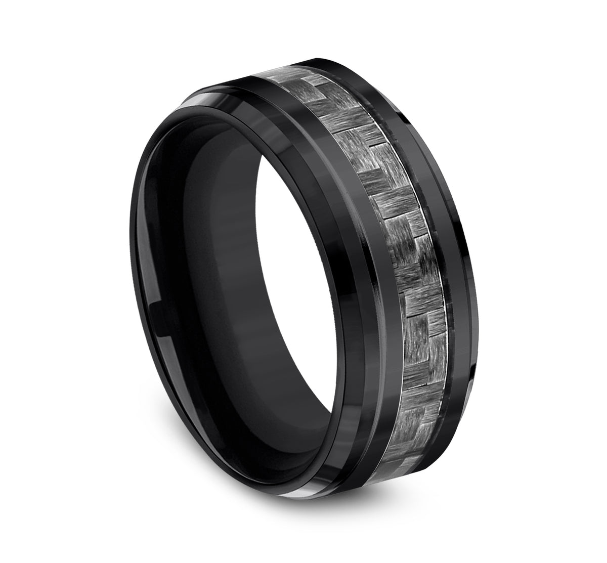 THE ANDRETTI 9mm Black Titanium/Carbon Fiber Grey Benchmark men's wedding band
