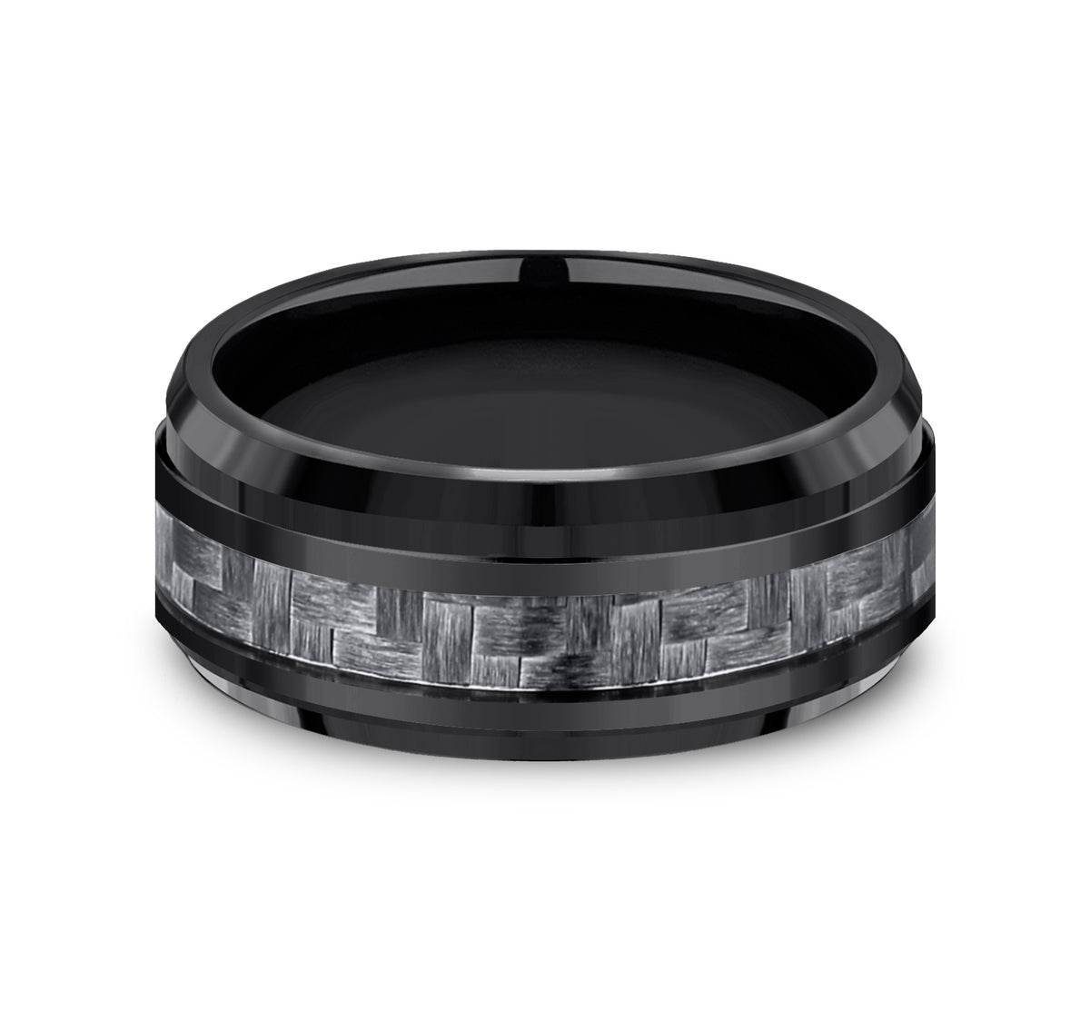 THE ANDRETTI 9mm Black Titanium/Carbon Fiber Grey Benchmark men's wedding band