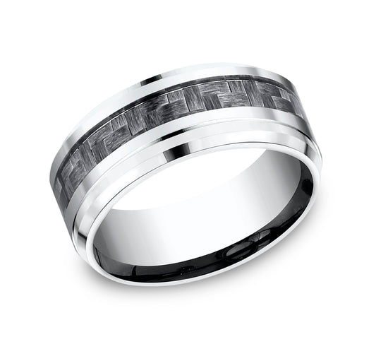 THE ANDRETTI 9mm Cobalt White/Carbon Fiber Grey Benchmark men's wedding band