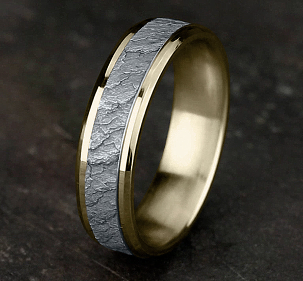THE VESUVIUS 6mm 14K Yellow/White Benchmark men's wedding band