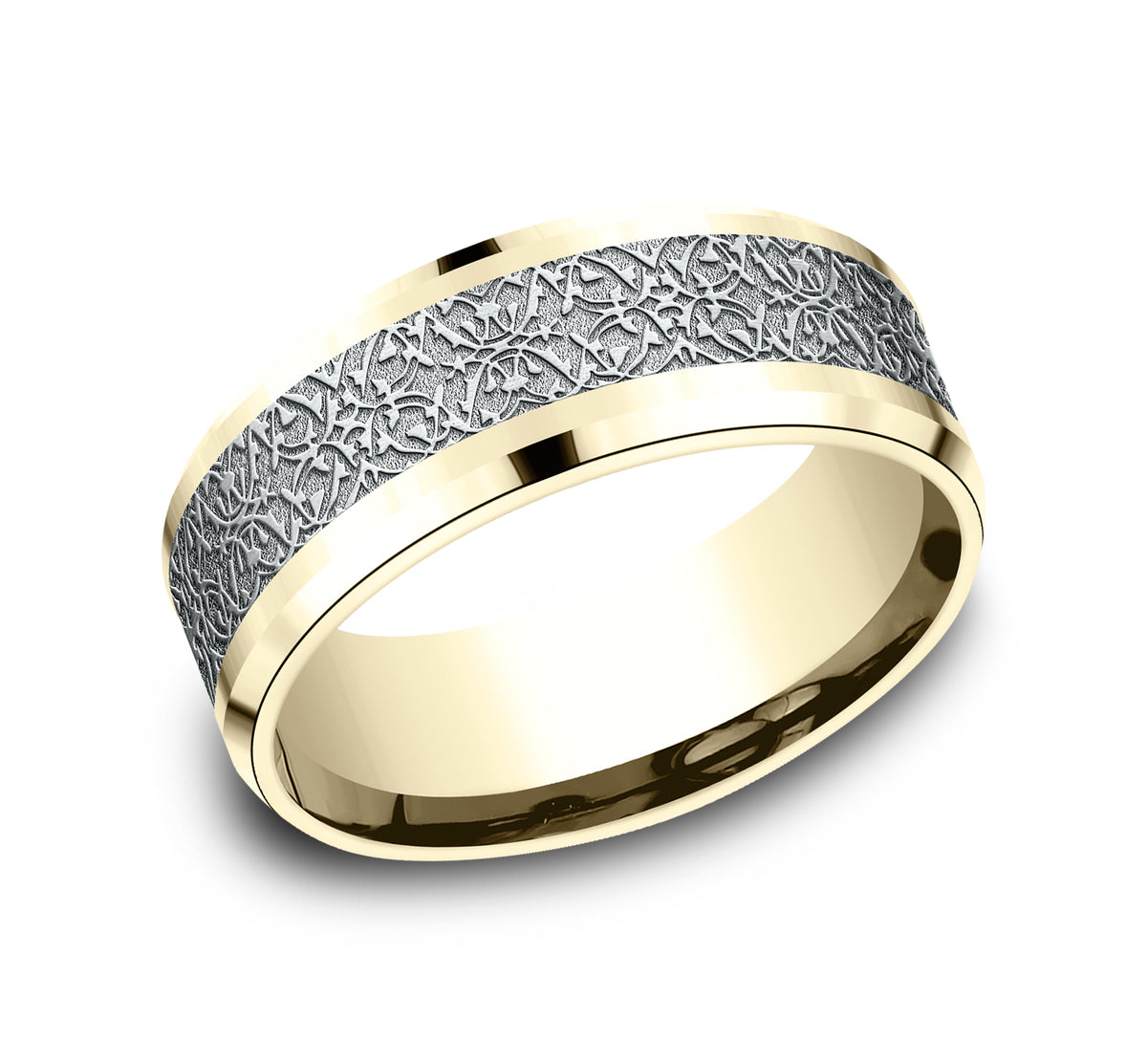 THE CONQUERER 8mm 14K Yellow/White Benchmark men's wedding band
