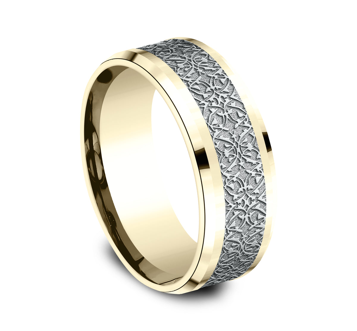 THE CONQUERER 8mm 14K Yellow/White Benchmark men's wedding band