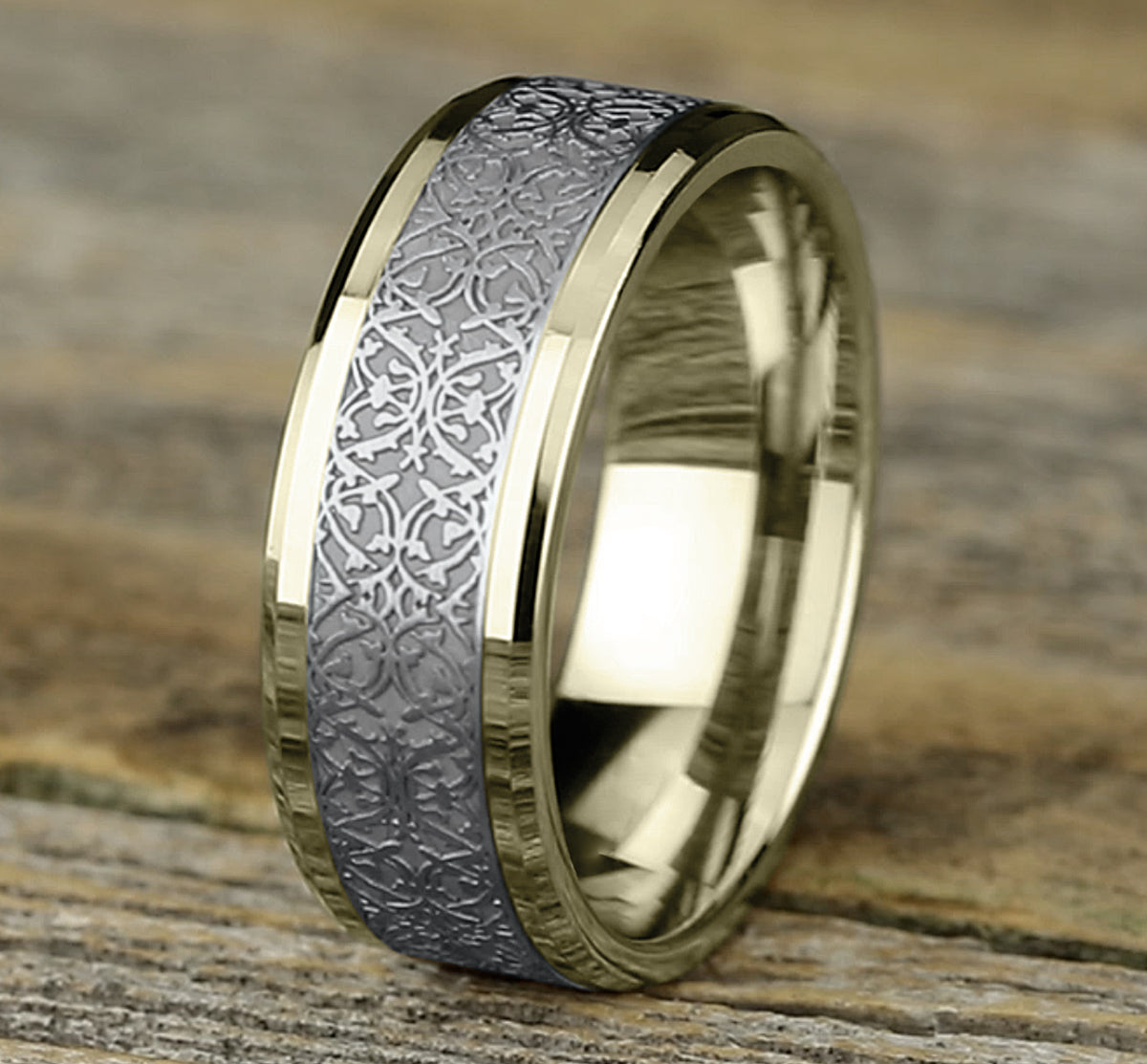THE CONQUERER 8mm 14K Yellow/White Benchmark men's wedding band