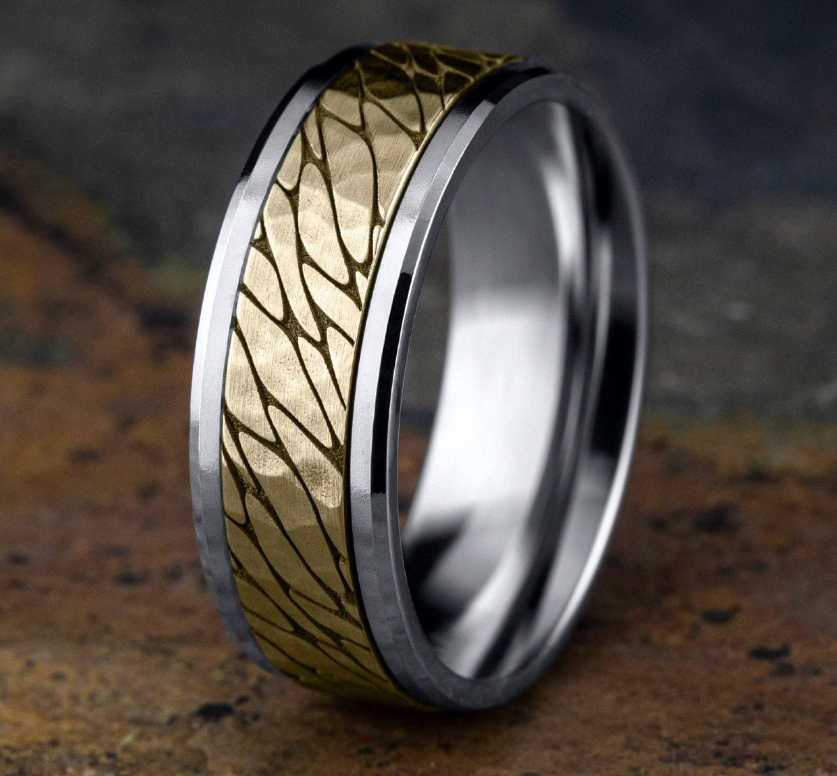 THE BERING 8mm 14K White/Yellow Benchmark men's wedding band