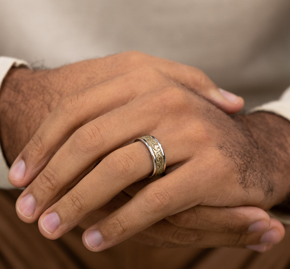 THE AMBASSADOR 8mm 14K White/Yellow Benchmark men's wedding band