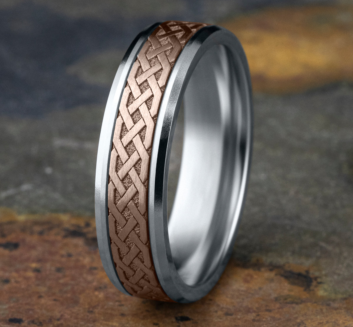 THE ADARE 6mm 14K White/Rose Benchmark men's wedding band
