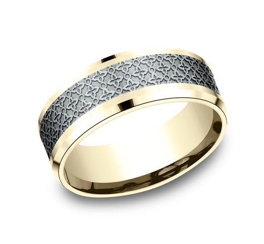 THE VIENNA 8mm 14K Yellow/White Benchmark men's wedding band
