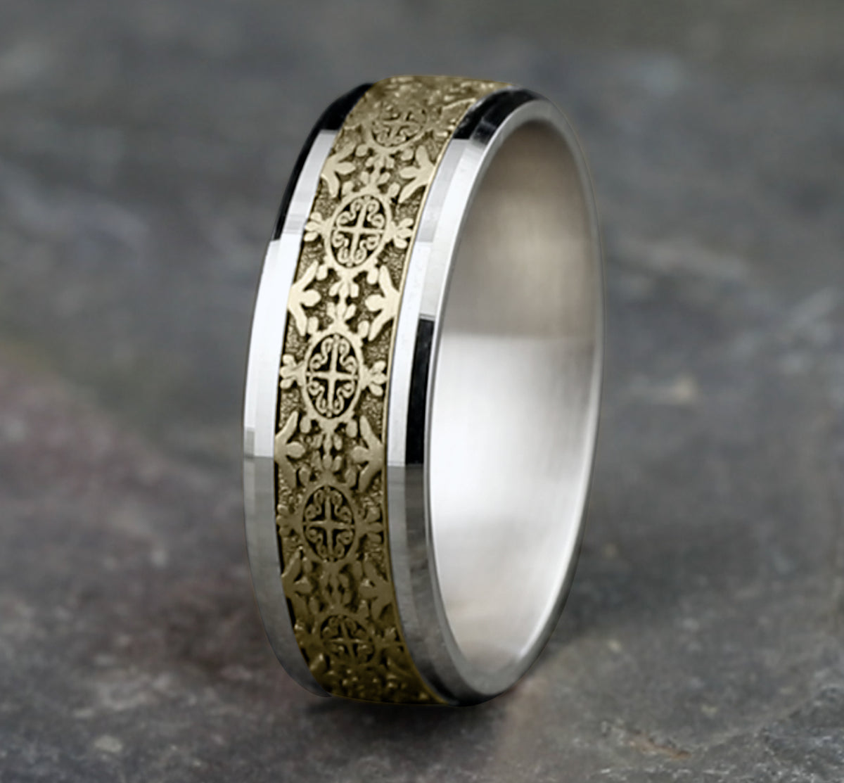 THE SAINT 9mm 14K White/Yellow Benchmark men's wedding band