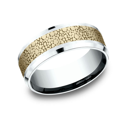 THE QUARRY 8mm 14K White/Yellow Benchmark men's wedding band
