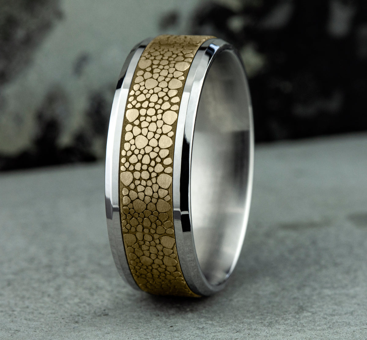 THE QUARRY 8mm 14K White/Yellow Benchmark men's wedding band