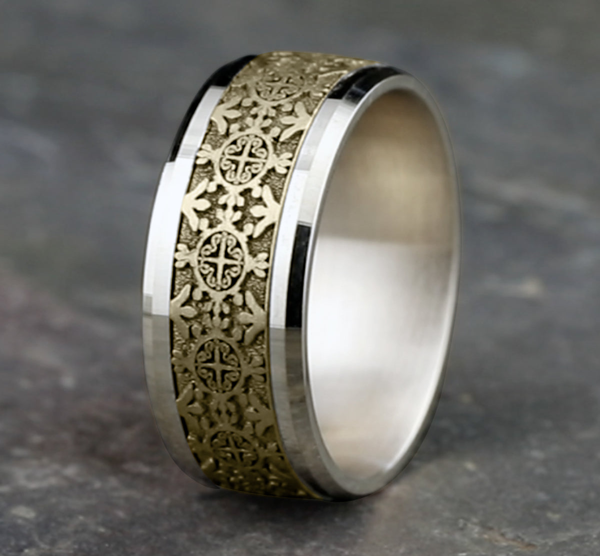 THE SAINT 9mm 14K White/Yellow Benchmark men's wedding band