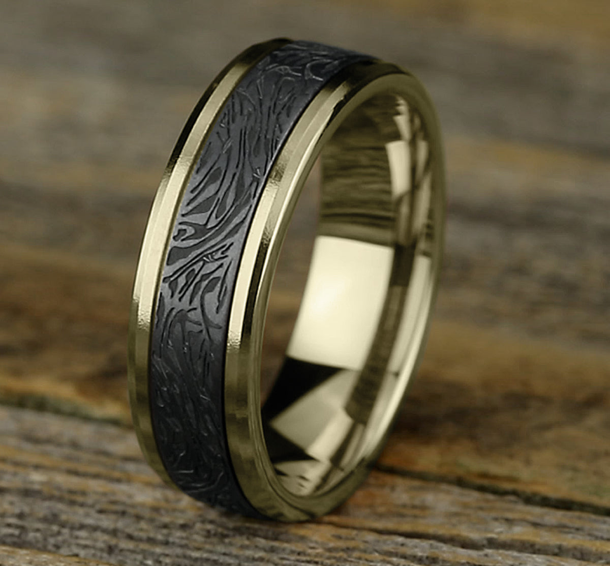 THE KATANA 8mm 14K Yellow/Tantalum Grey Benchmark men's wedding band