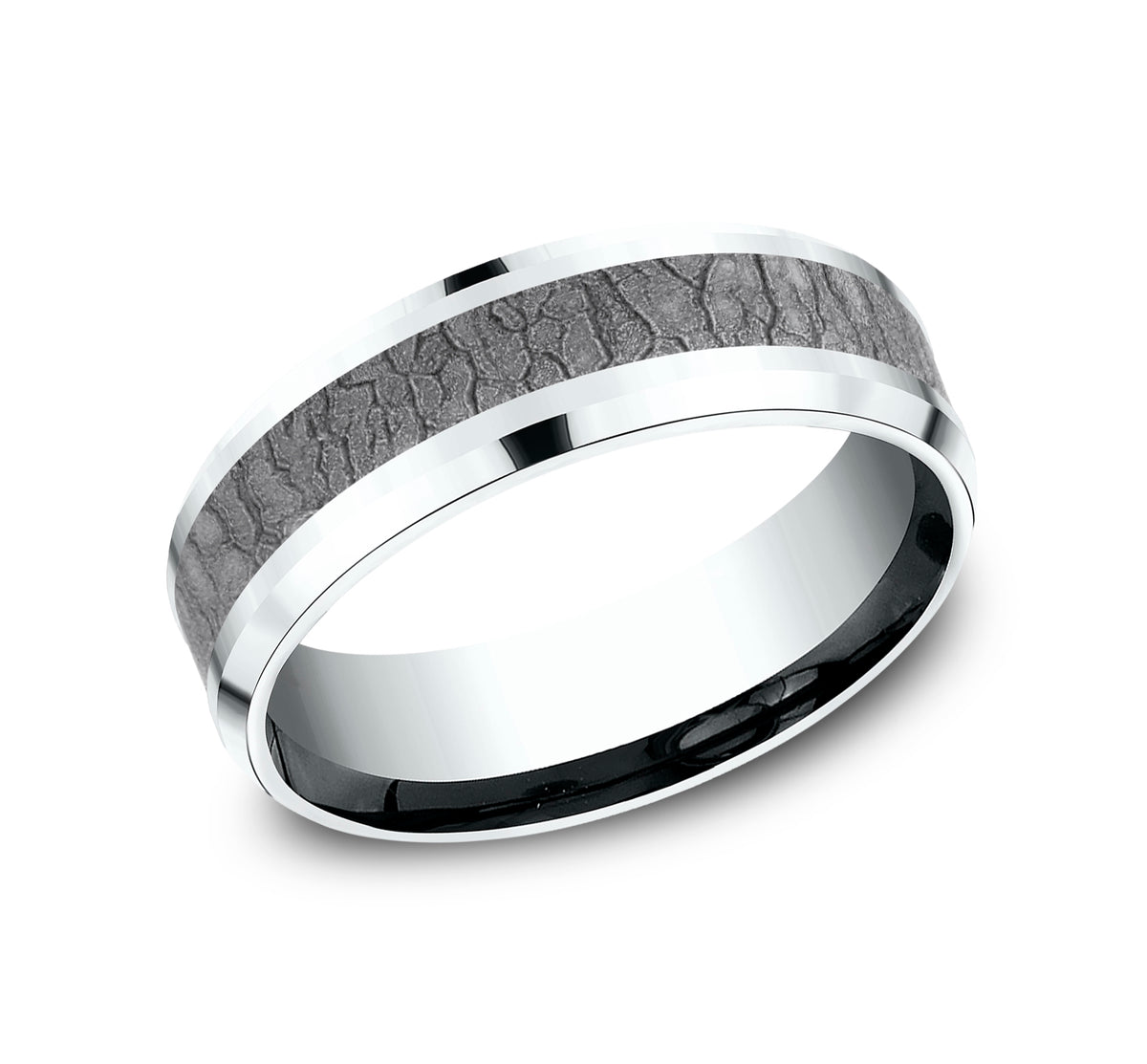 THE LINDEN 8mm 14K White/Tantalum Grey Benchmark men's wedding band