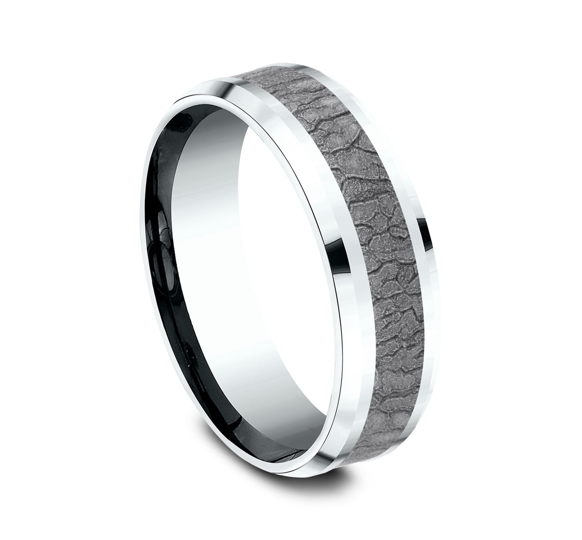 THE LINDEN 8mm 14K White/Tantalum Grey Benchmark men's wedding band