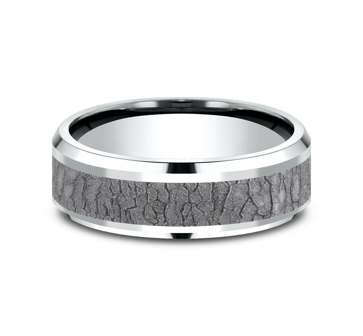 THE LINDEN 8mm 14K White/Tantalum Grey Benchmark men's wedding band