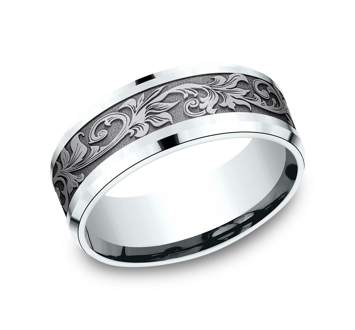 THE ROYAL 8mm 14K White/Tantalum Grey Benchmark men's wedding band