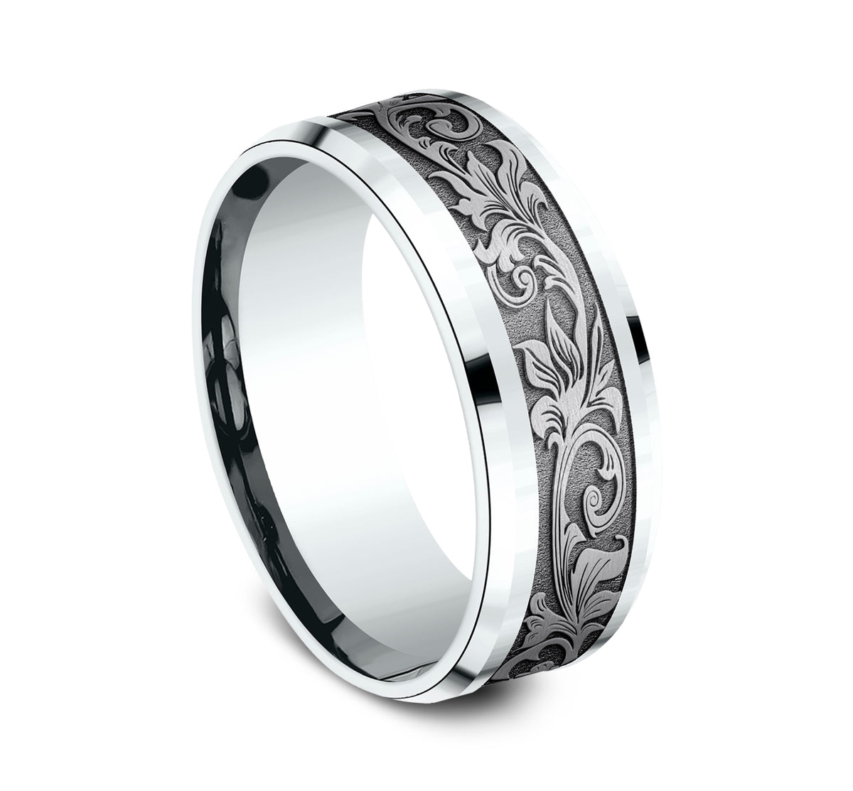 THE ROYAL 8mm 14K White/Tantalum Grey Benchmark men's wedding band