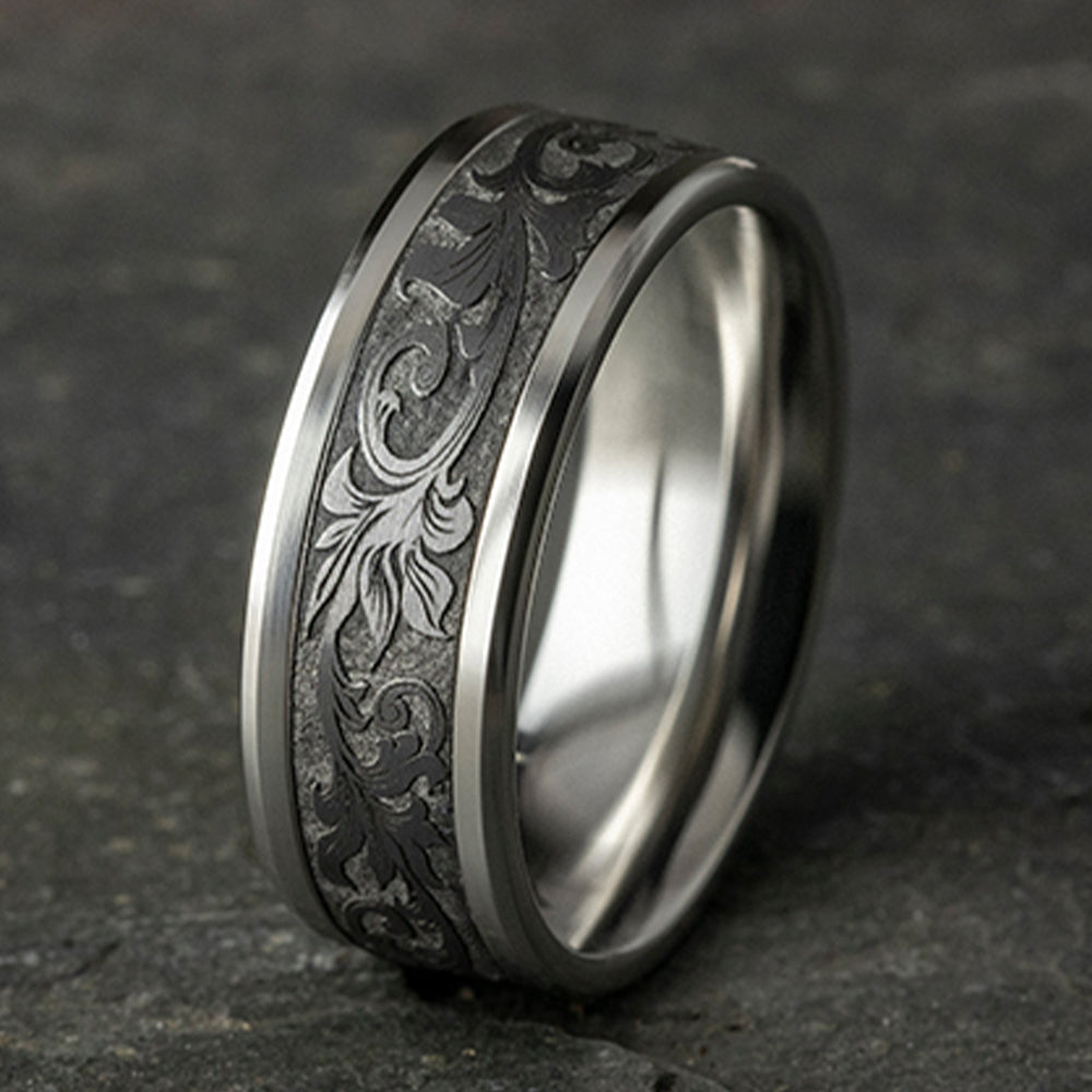 THE ROYAL 8mm 14K White/Tantalum Grey Benchmark men's wedding band