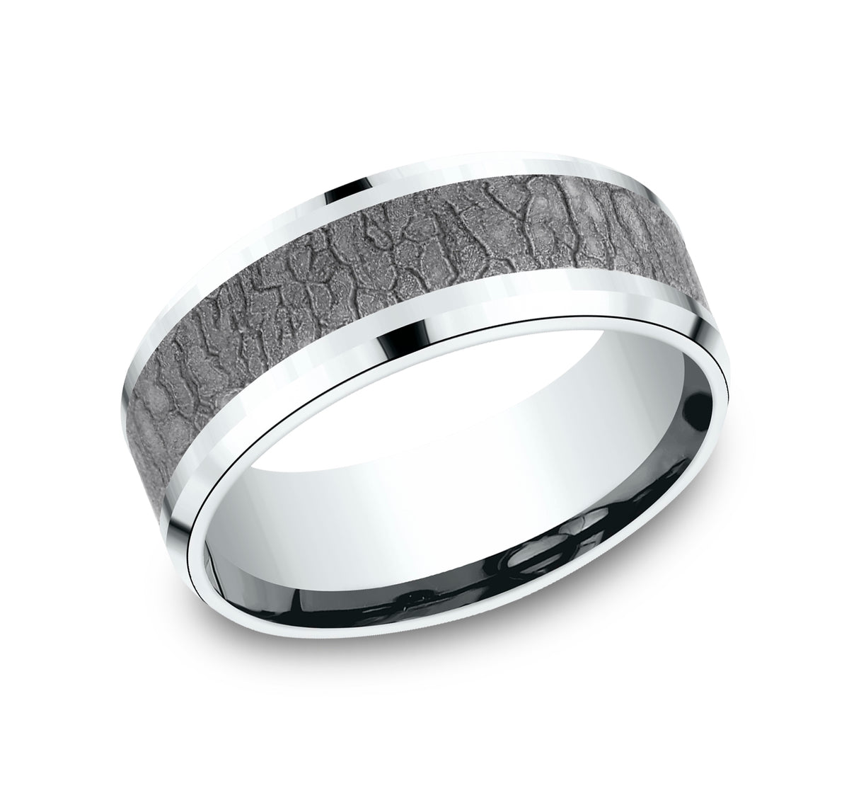 THE LINDEN 8mm 14K White/Tantalum Grey Benchmark men's wedding band