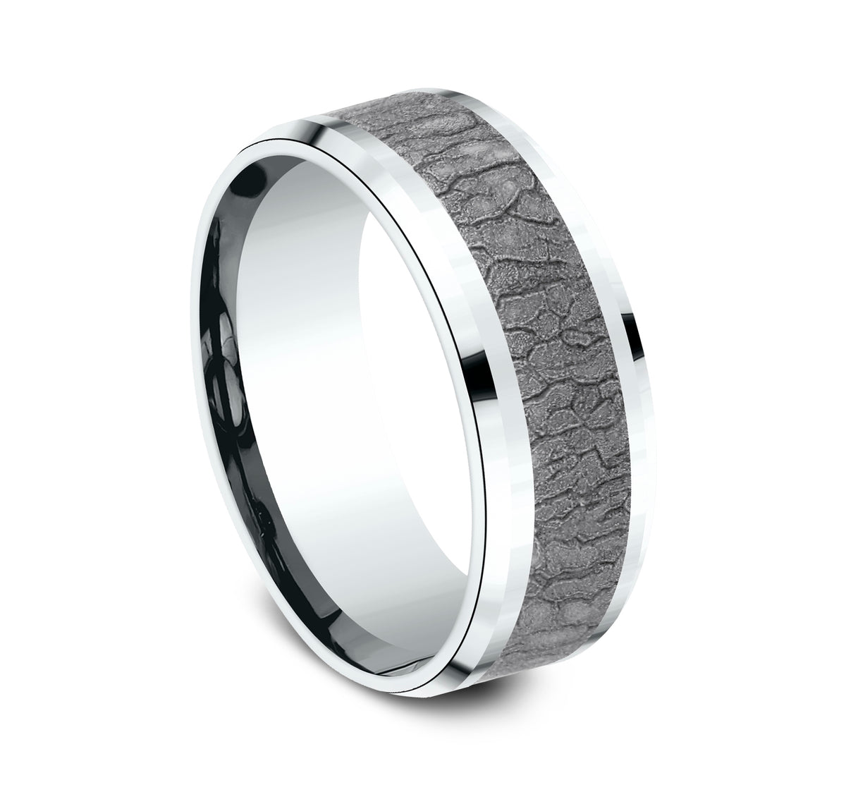 THE LINDEN 8mm 14K White/Tantalum Grey Benchmark men's wedding band