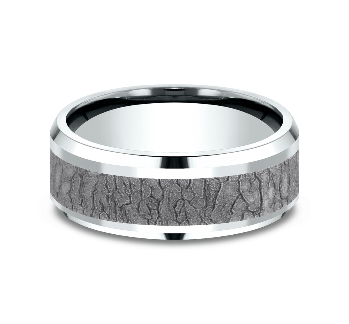 THE LINDEN 8mm 14K White/Tantalum Grey Benchmark men's wedding band