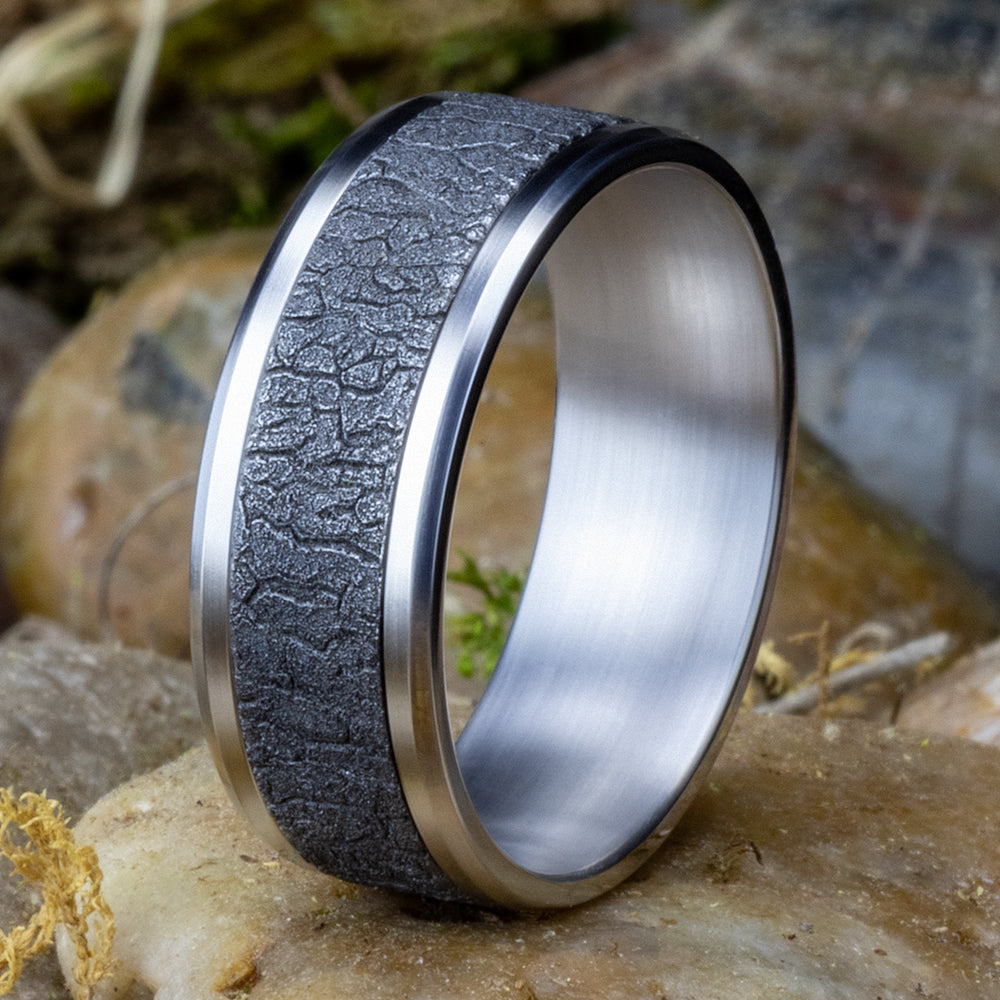 THE LINDEN 8mm 14K White/Tantalum Grey Benchmark men's wedding band