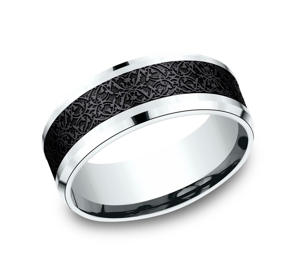 THE CONQUERER 8mm 14K White/Black Titanium Benchmark men's wedding band