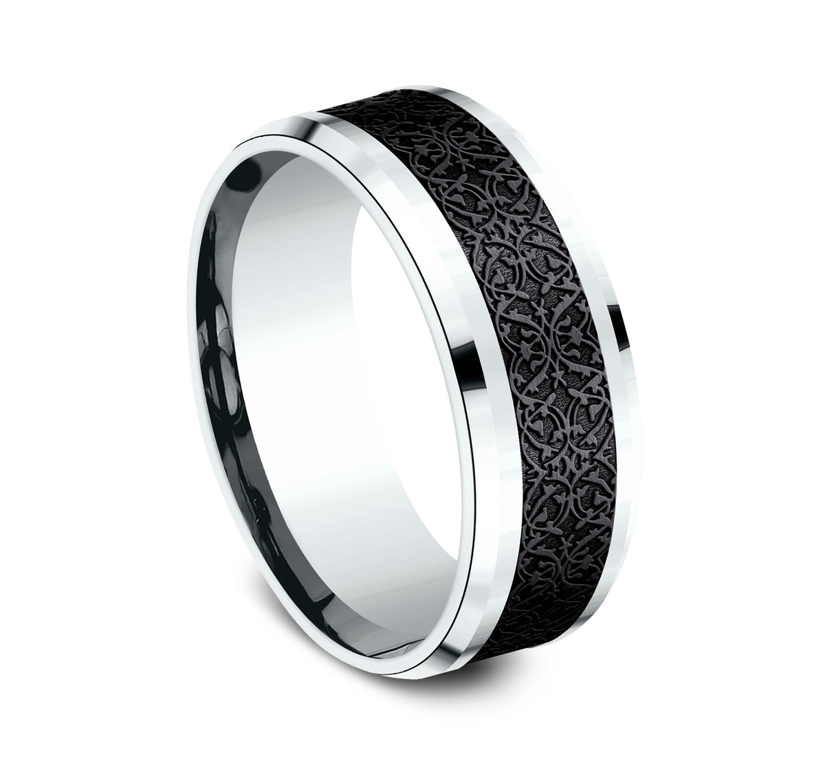 THE CONQUERER 8mm 14K White/Black Titanium Benchmark men's wedding band