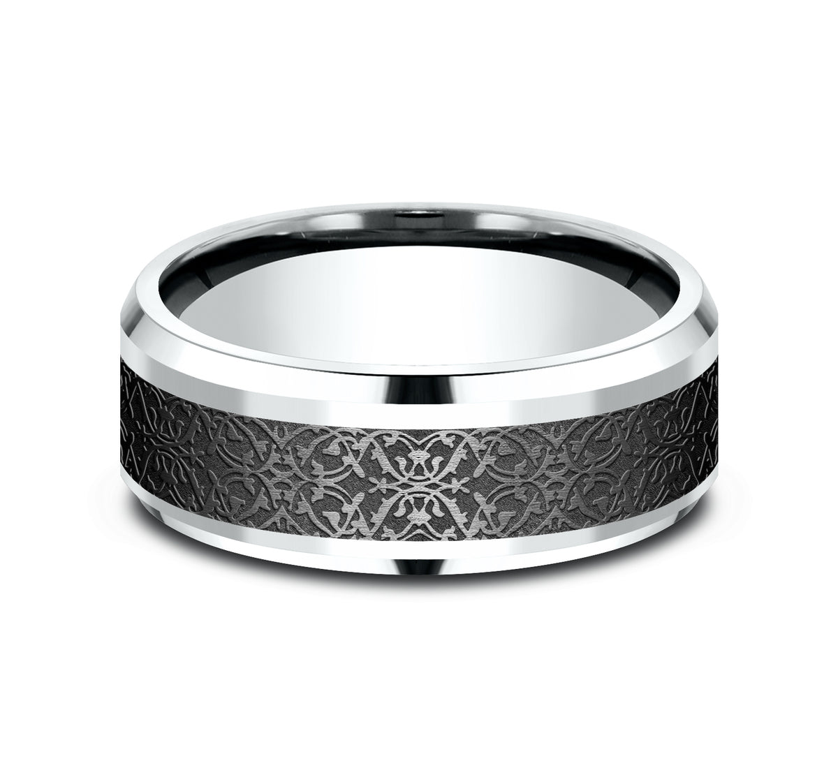 THE CONQUERER 8mm 14K White/Black Titanium Benchmark men's wedding band
