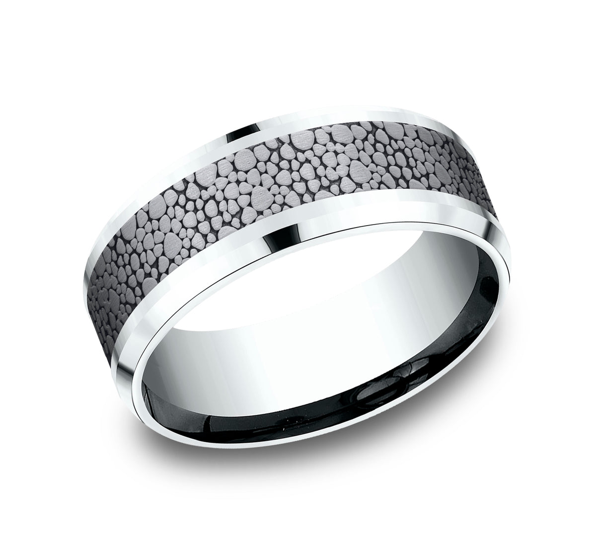 THE QUARRY 8mm 14K White/Tantalum Grey Benchmark men's wedding band