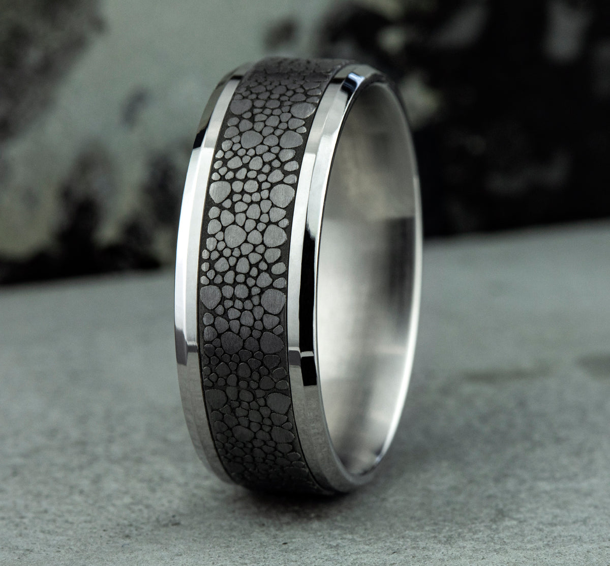 THE QUARRY 8mm 14K White/Tantalum Grey Benchmark men's wedding band
