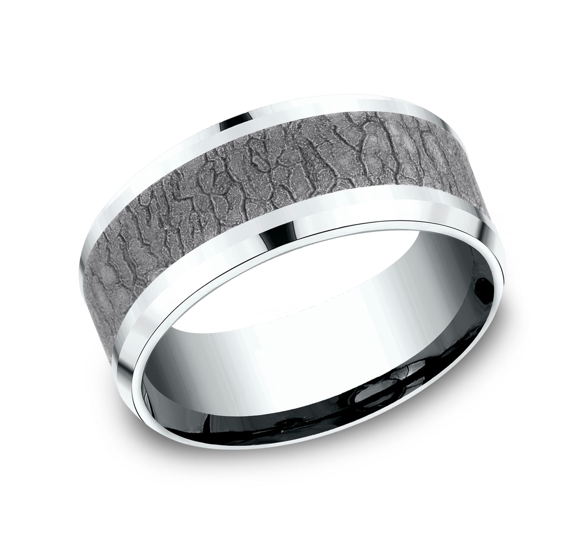 THE LINDEN 8mm 14K White/Tantalum Grey Benchmark men's wedding band