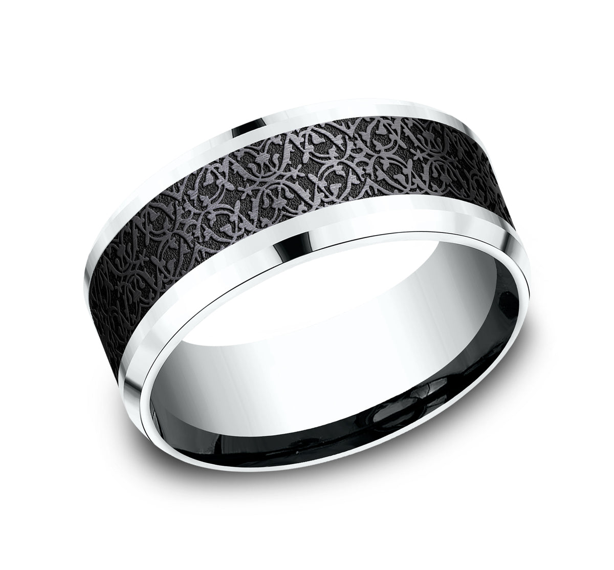 THE CONQUERER 8mm 14K White/Black Titanium Benchmark men's wedding band