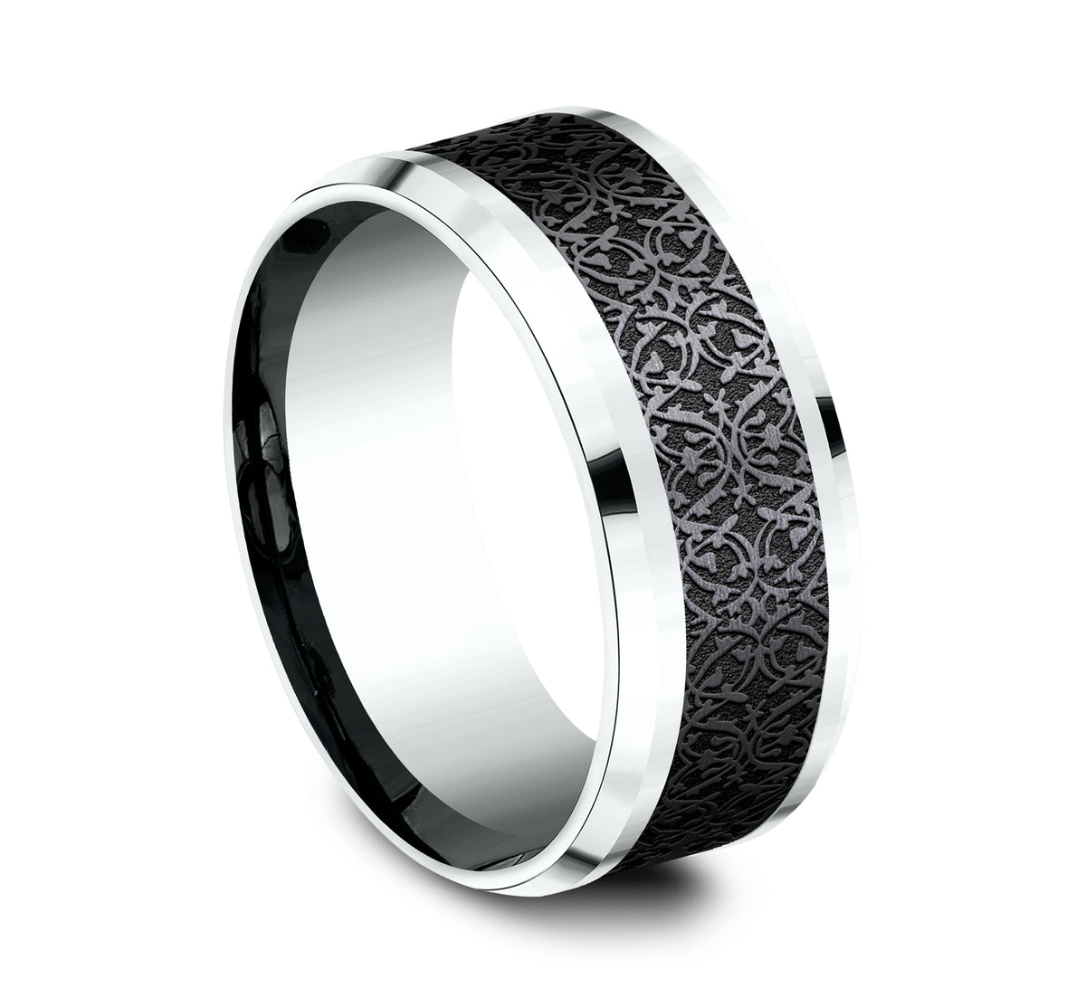 THE CONQUERER 8mm 14K White/Black Titanium Benchmark men's wedding band