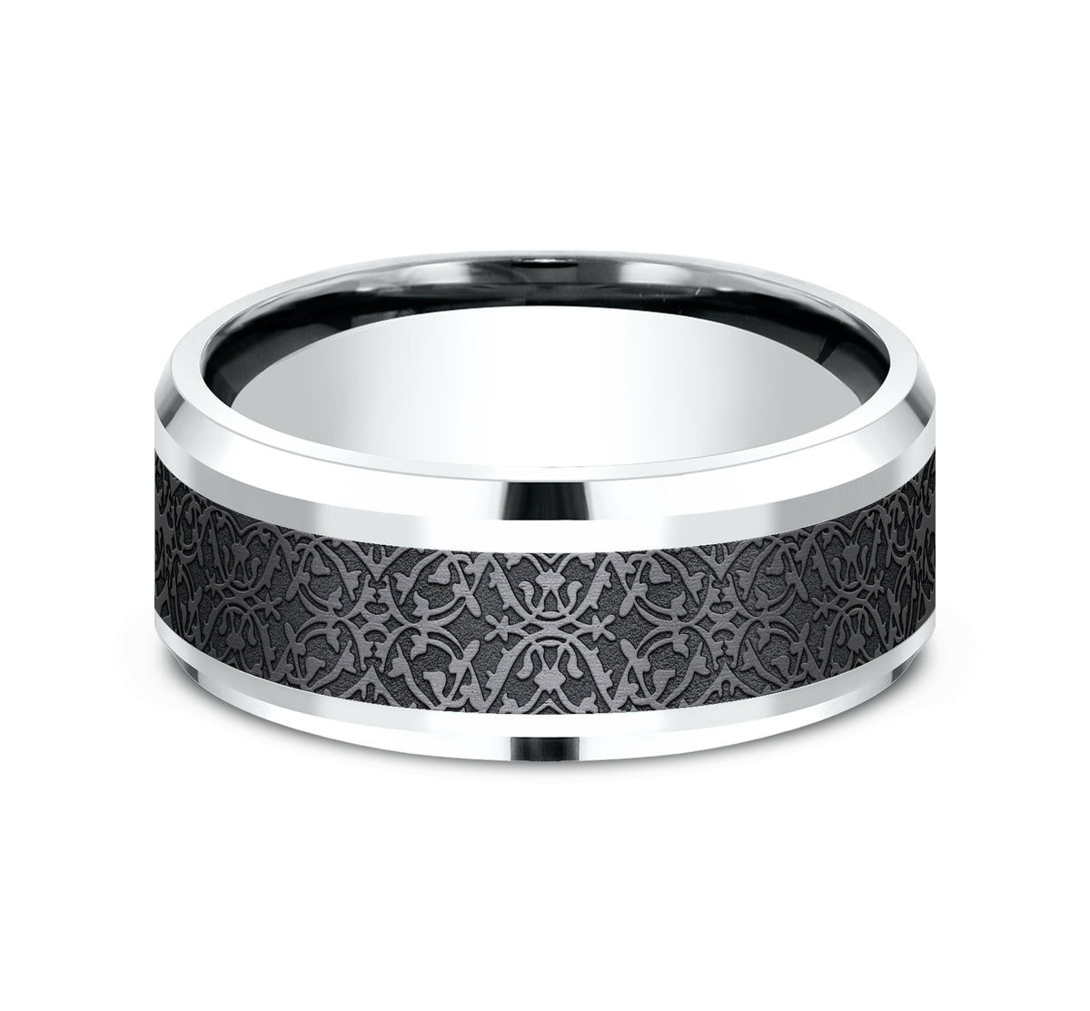 THE CONQUERER 8mm 14K White/Black Titanium Benchmark men's wedding band