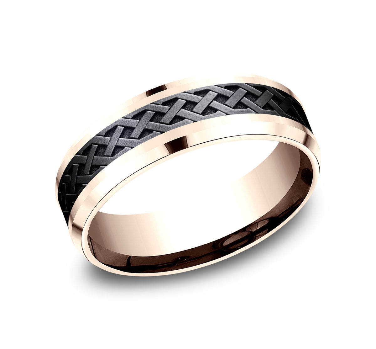 THE ADARE 8mm 14K Rose/Black Titanium Benchmark men's wedding band