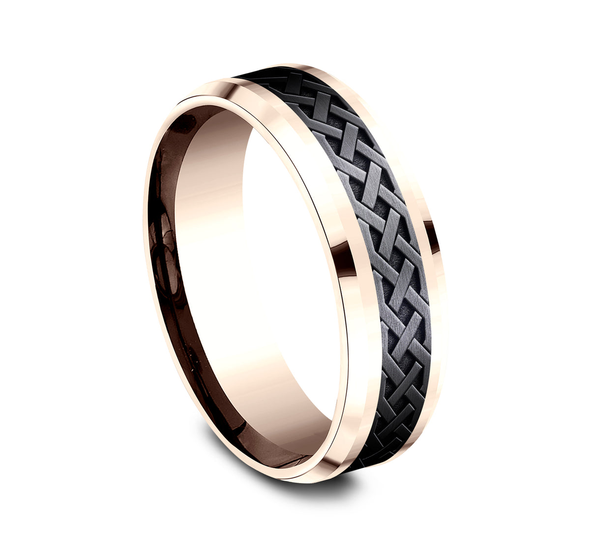 THE ADARE 8mm 14K Rose/Black Titanium Benchmark men's wedding band