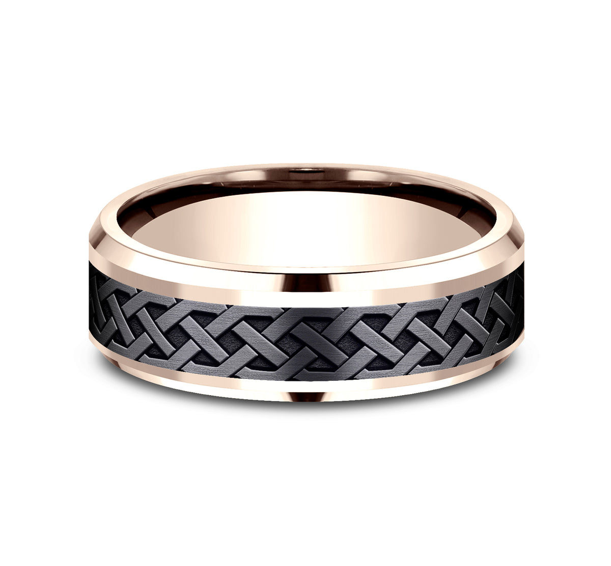 THE ADARE 8mm 14K Rose/Black Titanium Benchmark men's wedding band