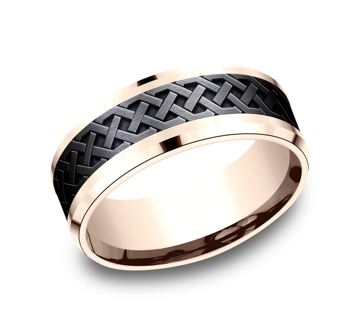 THE ADARE 8mm 14K Rose/Black Titanium Benchmark men's wedding band
