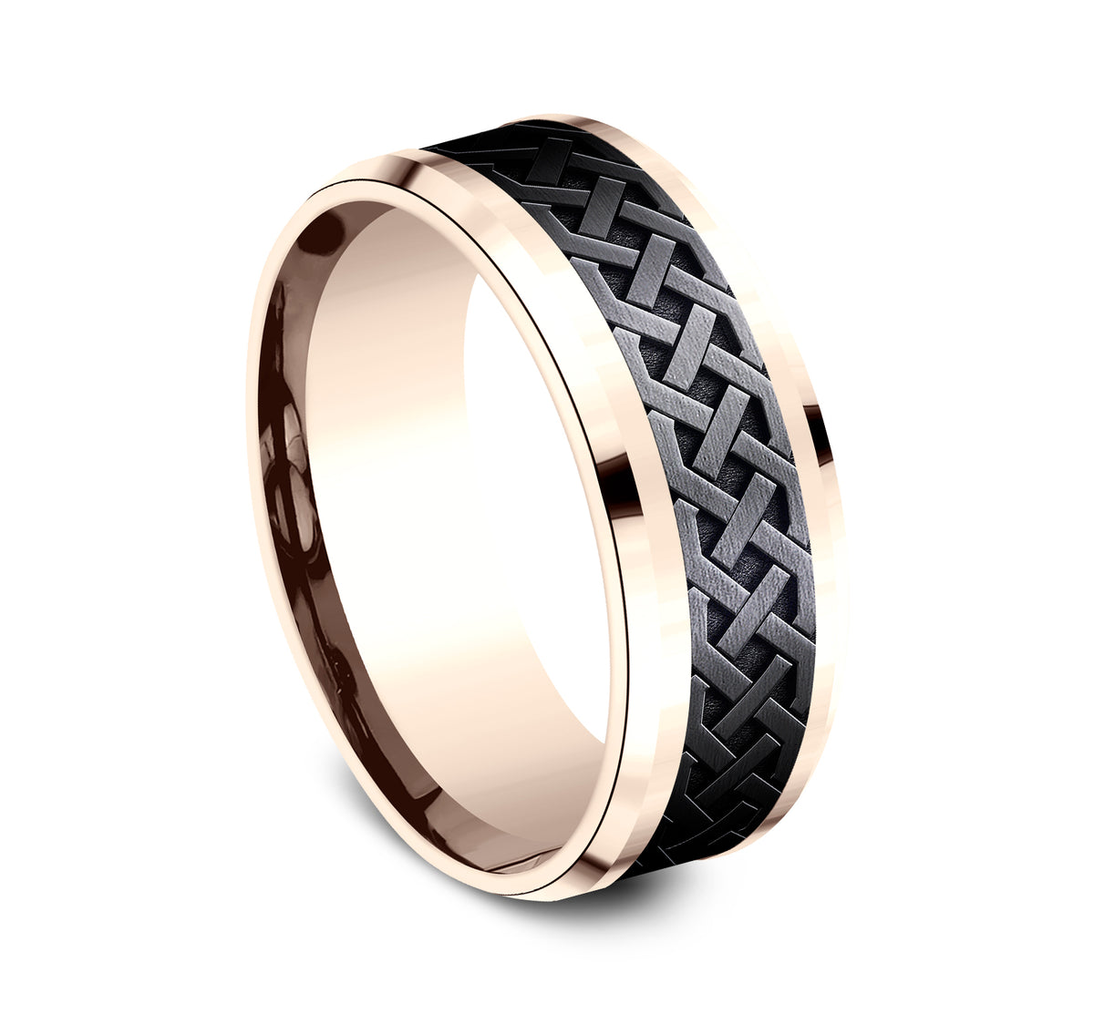 THE ADARE 8mm 14K Rose/Black Titanium Benchmark men's wedding band