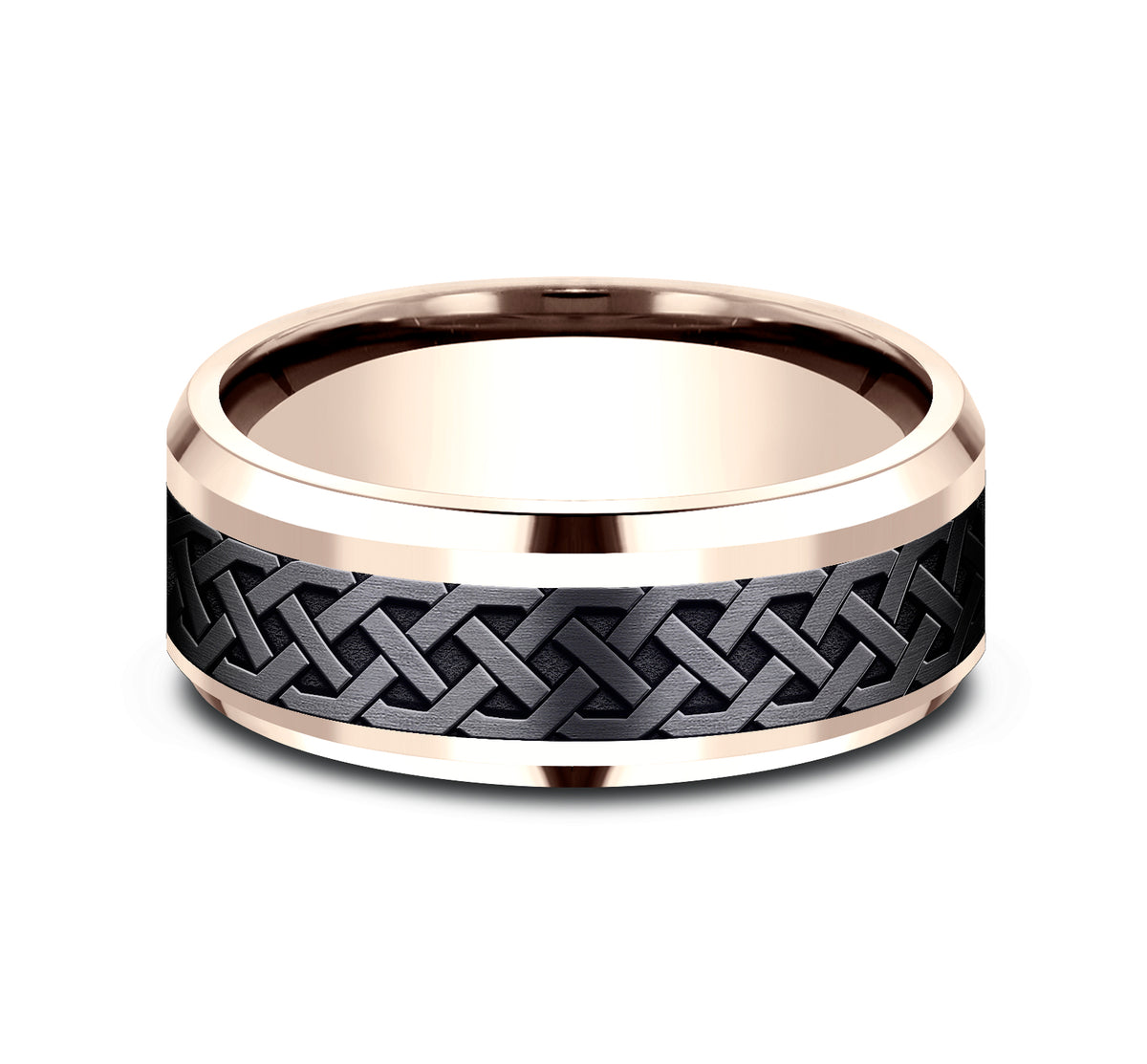 THE ADARE 8mm 14K Rose/Black Titanium Benchmark men's wedding band