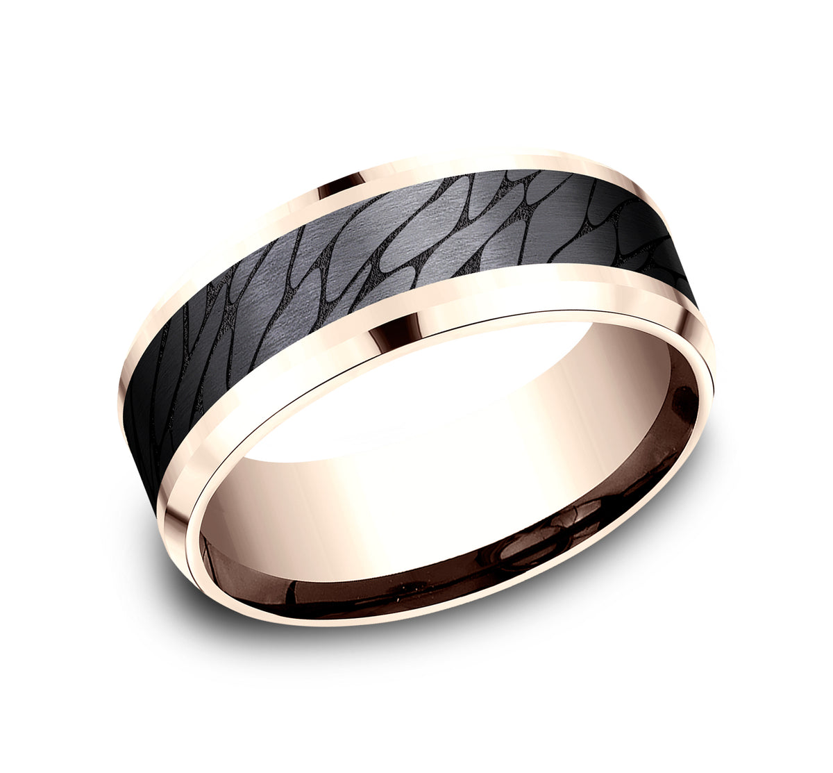 THE DINO 8mm 14K Rose/Black Titanium Benchmark men's wedding band