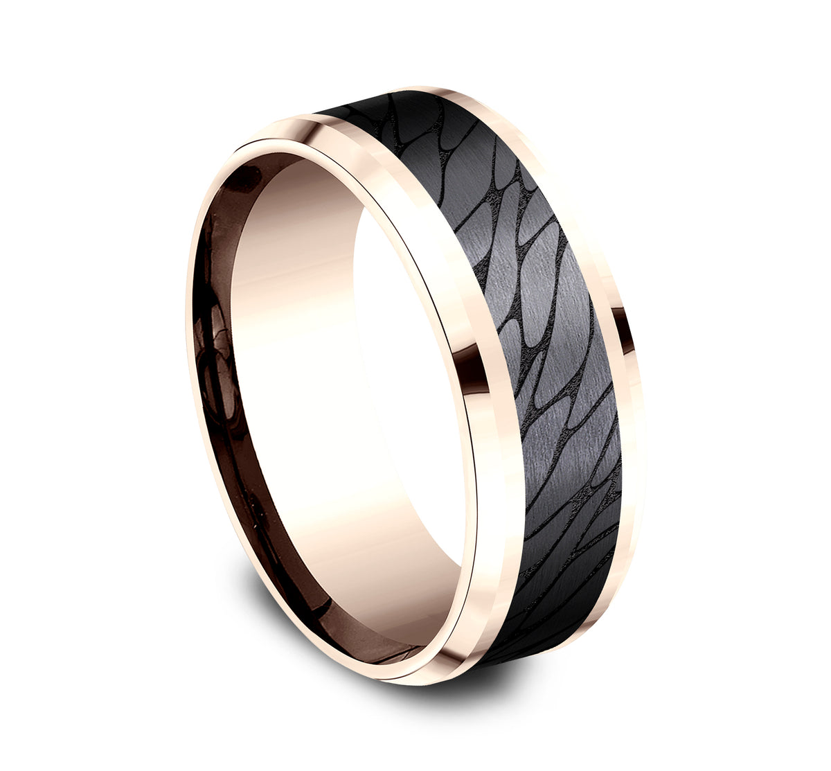 THE DINO 8mm 14K Rose/Black Titanium Benchmark men's wedding band