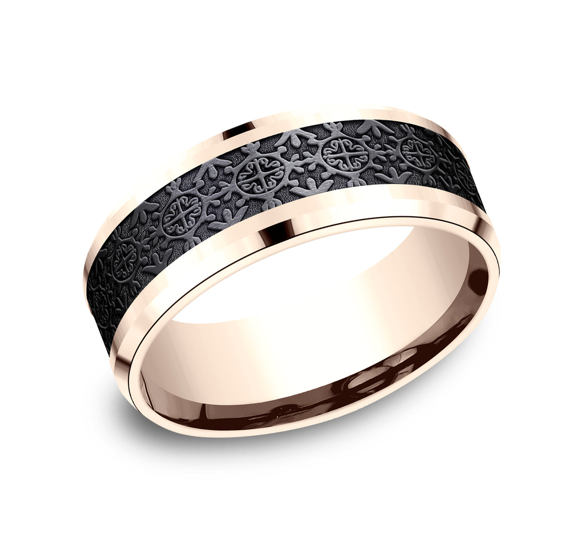 THE SAINT 8mm 14K Rose/Black Titanium Benchmark men's wedding band