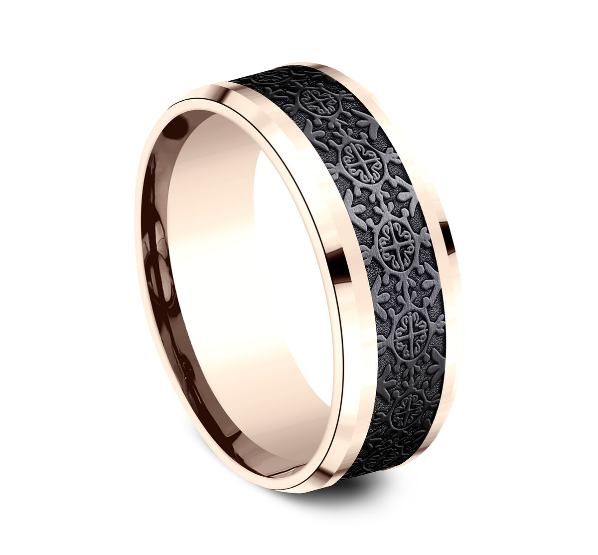 THE SAINT 8mm 14K Rose/Black Titanium Benchmark men's wedding band