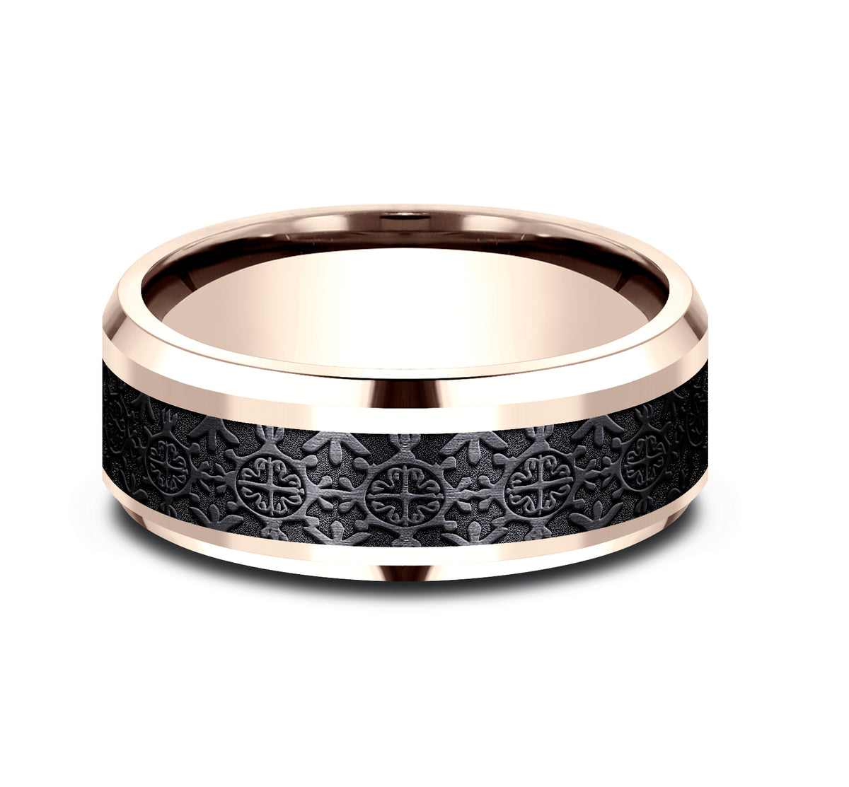 THE SAINT 8mm 14K Rose/Black Titanium Benchmark men's wedding band