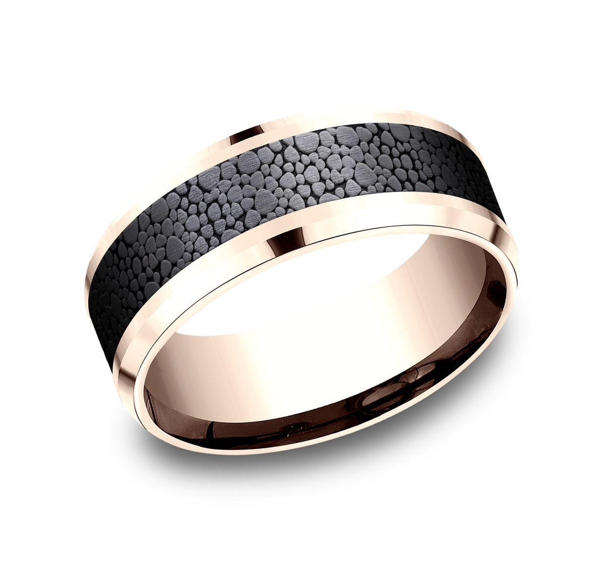 THE QUARRY 8mm 14K Rose/Black Titanium Benchmark men's wedding band